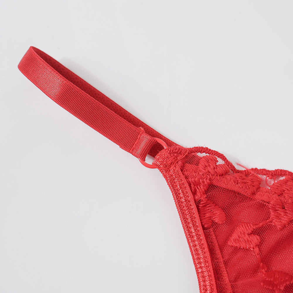 Embroidered Mesh Underwire Sexy 2PCS Sheer Lace Lingerie Set Straps Bralette and Panty Set with thongs G-String Set Sai Feel Embroidered Mesh Underwire Sexy 2PCS Sheer Lace Lingerie Set Straps Bralette and Panty Set with thongs G-String Set Sai Feel