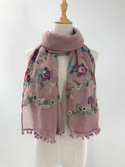 Embroidered floral decoration ethnic fur ball scarf Sai Feel