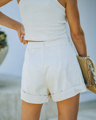 Alamo Cotton High Rise Pleated Shorts - Cream