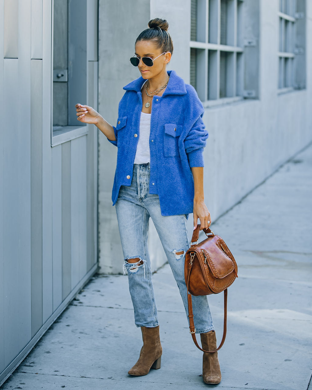 Veste en tricot pelucheux Aiden - Bleu - VENTE FINALE