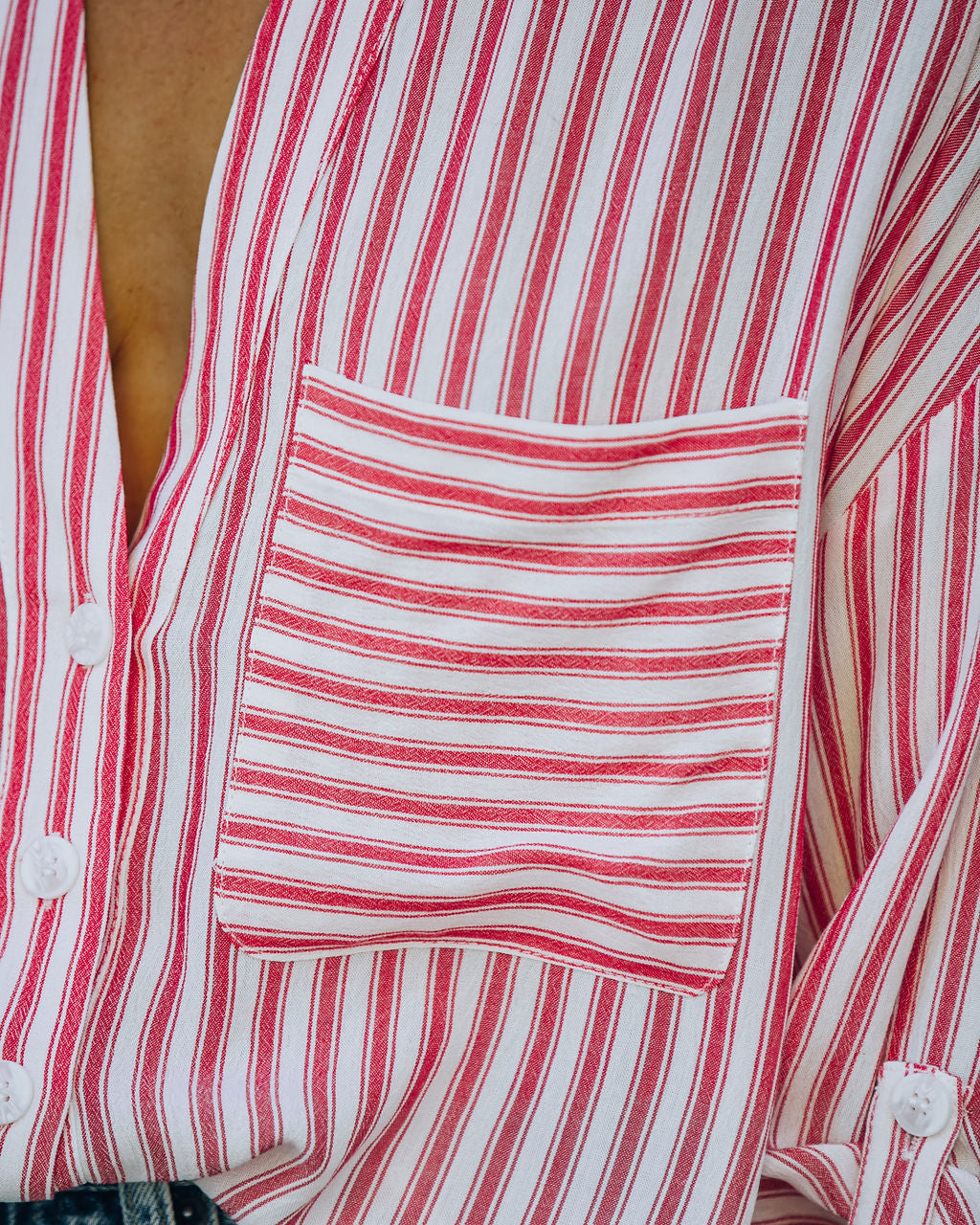 Aldan Striped Button Down Top - Red