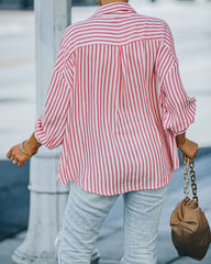 Aldan Striped Button Down Top - Red