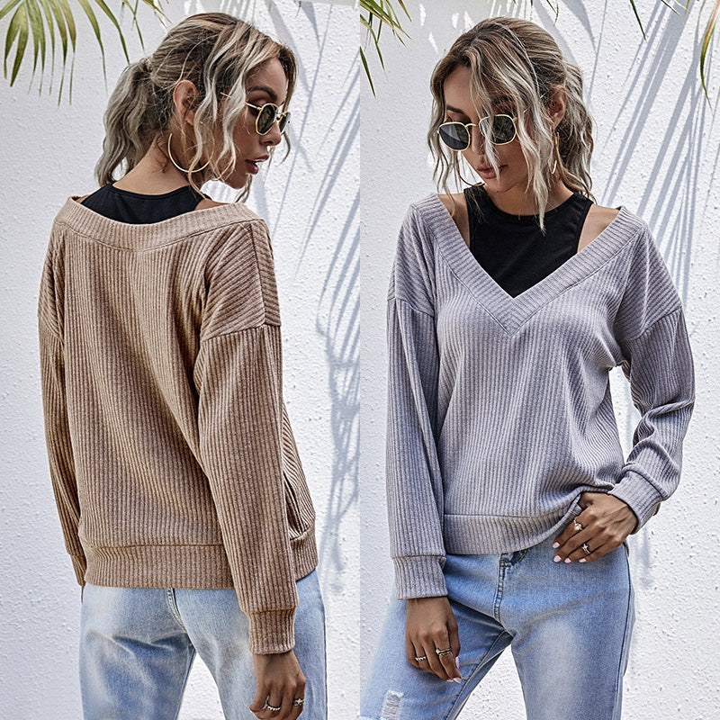 Fake 2pcs Sets Women Long Sleeve Solid Knitted Sweater Spring Autumn Knit Pullover Sai Feel