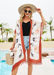 Fancy Print Tassel Trimmed Beach Cover Up Shawl Sai Feel