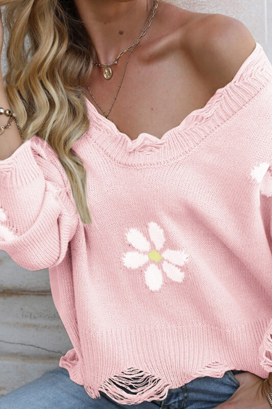 Fashion Floral Pullover with Plunging Neckline Sai Feel