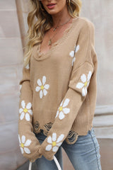 Fashion Floral Pullover with Plunging Neckline Sai Feel