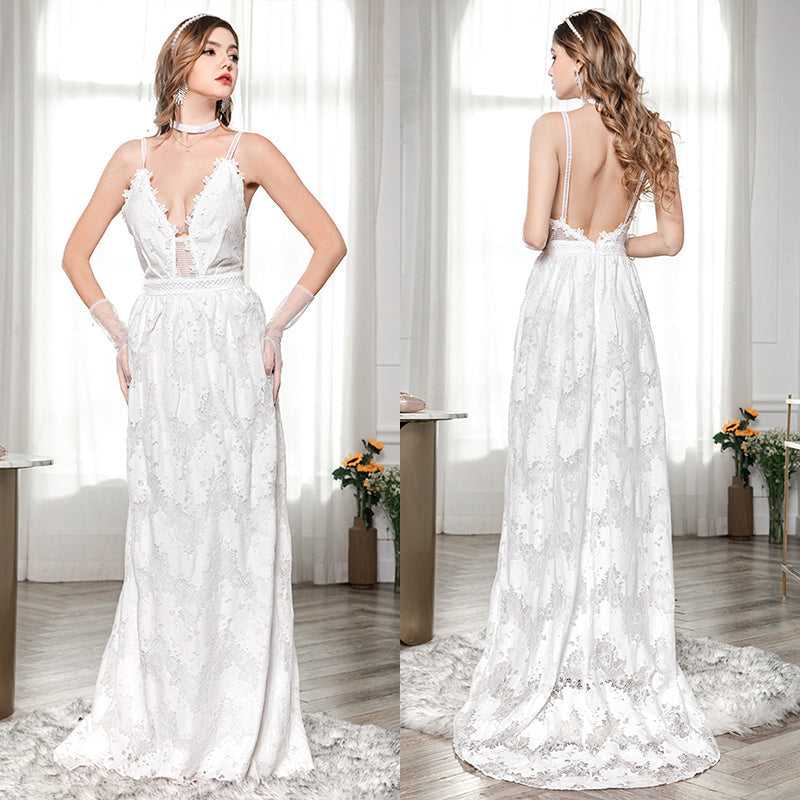 Fashion Lace Straps Long Sexy Cami Backless Party Wedding Dress Sai Feel