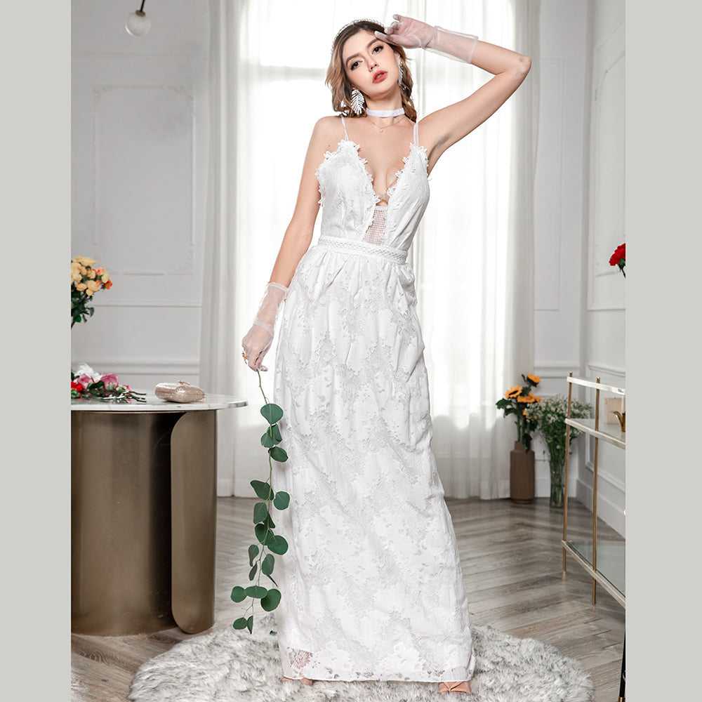 Fashion Lace Straps Long Sexy Cami Backless Party Wedding Dress Sai Feel