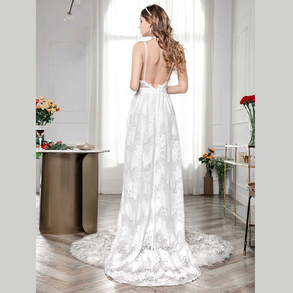 Fashion Lace Straps Long Sexy Cami Backless Party Wedding Dress Sai Feel