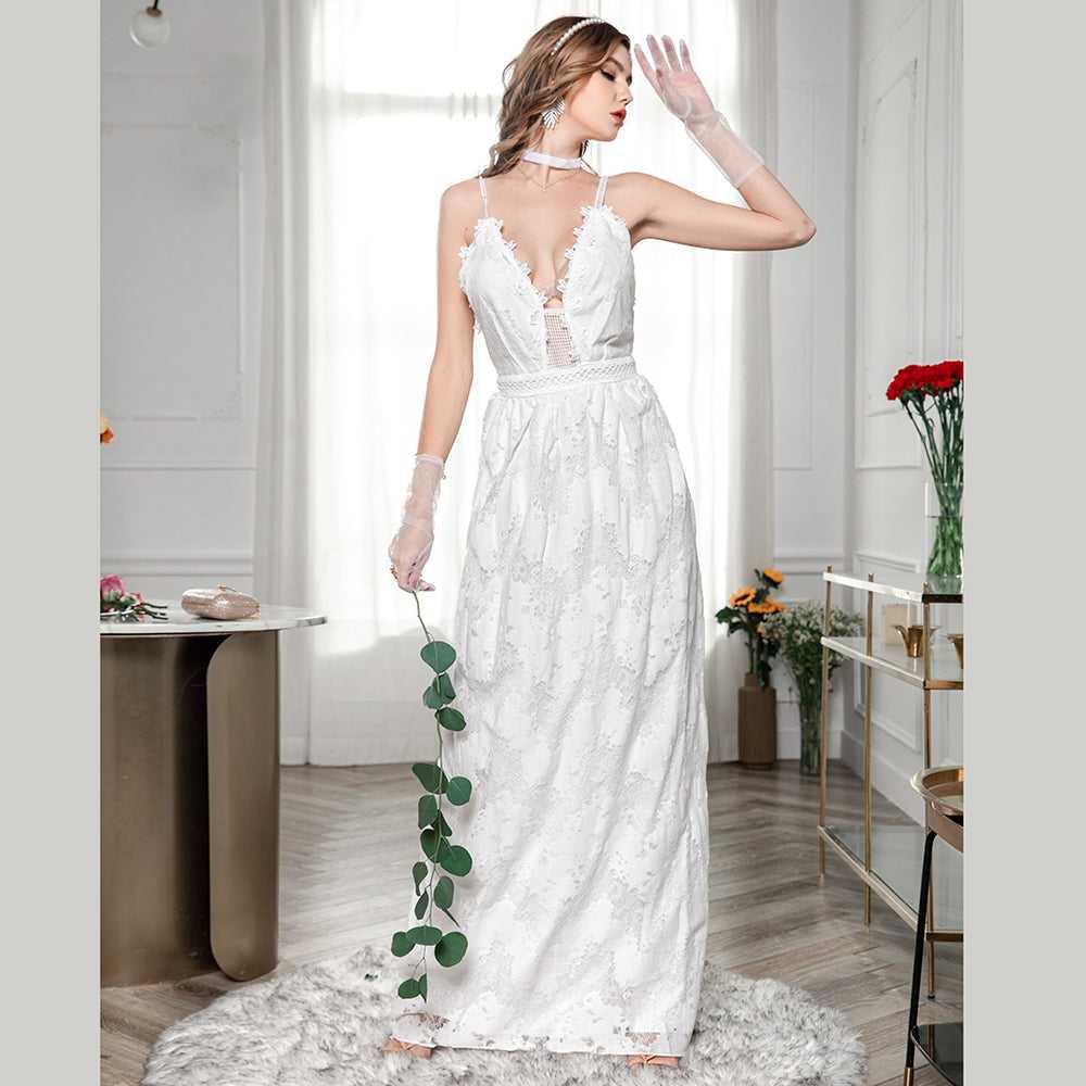 Fashion Lace Straps Long Sexy Cami Backless Party Wedding Dress Sai Feel