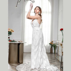 Fashion Lace Straps Long Sexy Cami Backless Party Wedding Dress Sai Feel