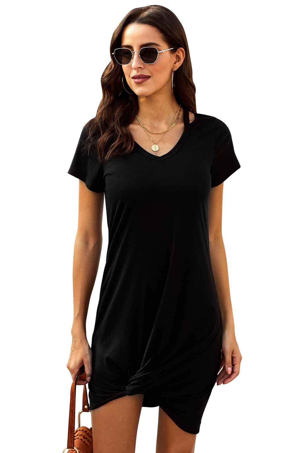 Fashion Ladies Clear Skies Jersey Twist T-Shirt Twist Hem Cut Out Tee Dress Sai Feel