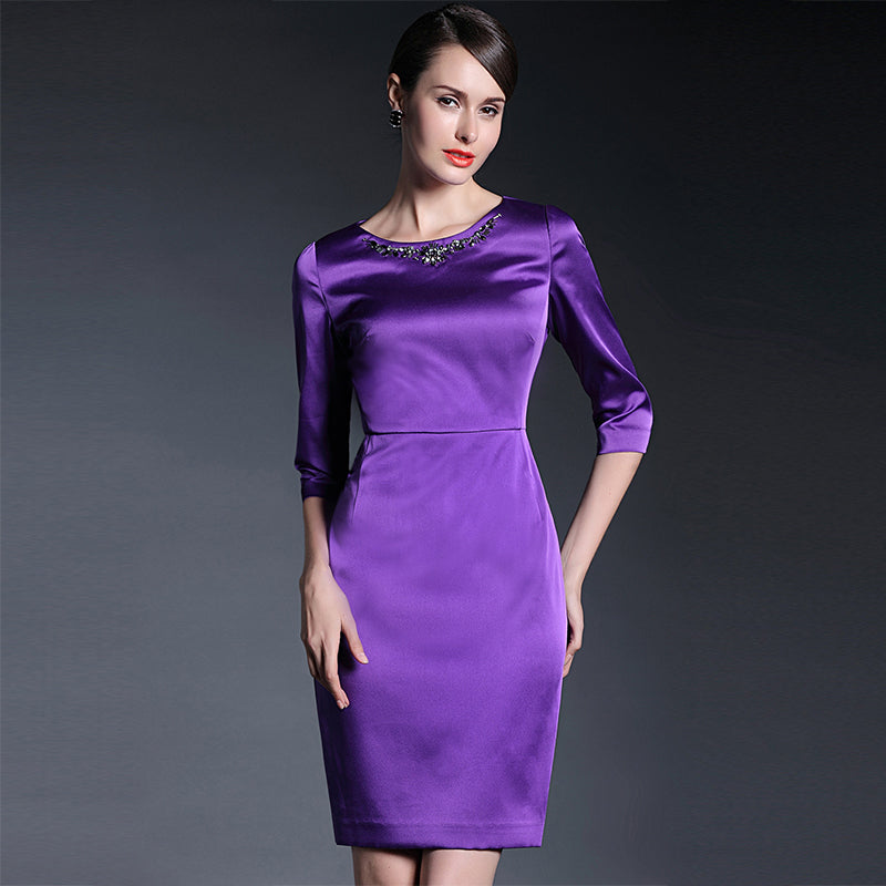 Fashion Office Round Neck Solid Bodycon Dress Spring/Autumn retro commuter OL dress Sai Feel