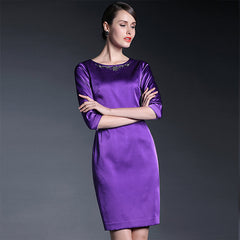 Fashion Office Round Neck Solid Bodycon Dress Spring/Autumn retro commuter OL dress Sai Feel