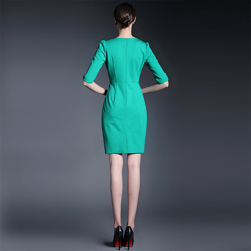 Fashion Office V Neck Solid Bodycon Red Dress Spring/Autumn skirt Sai Feel