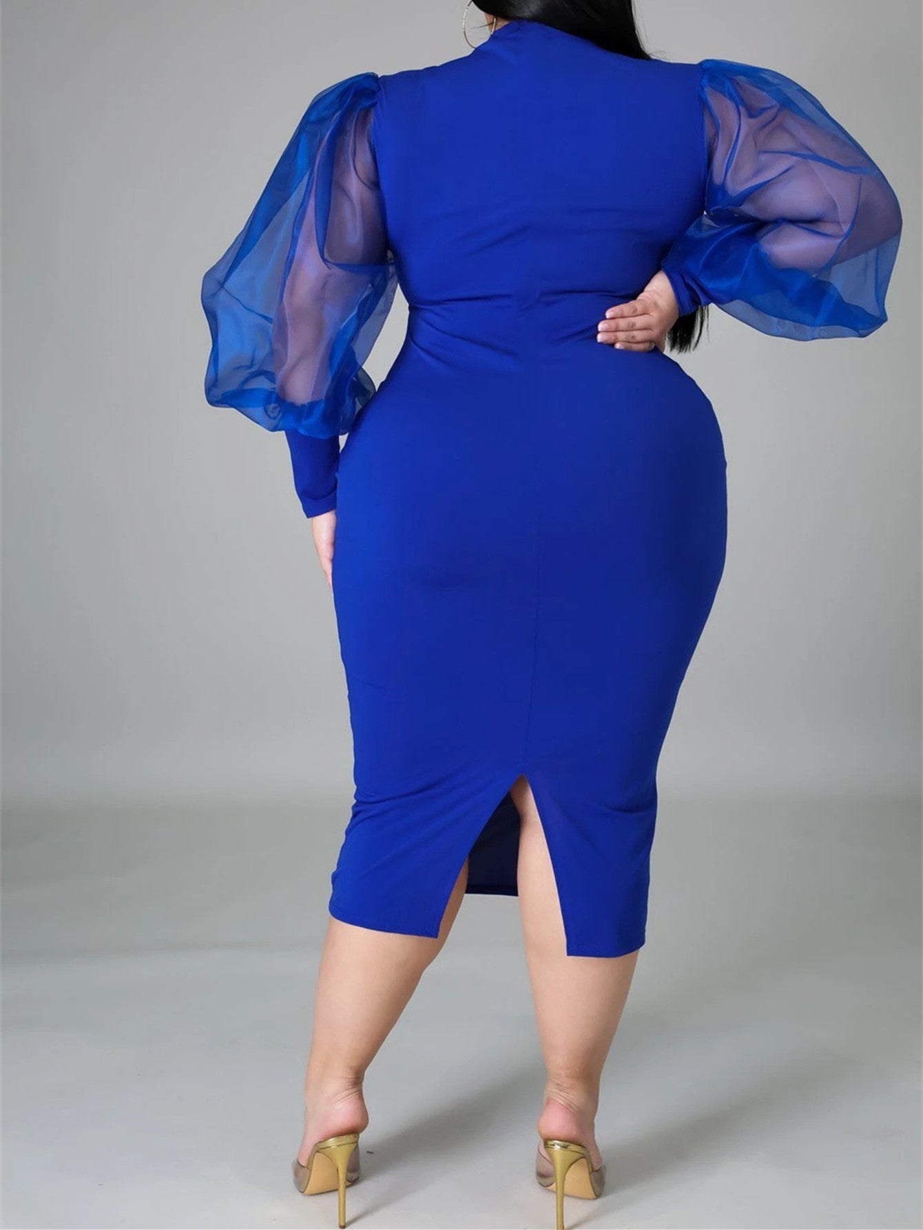 Fashion Puff Sleeve Plus Size Party Midi Dress Sai Feel