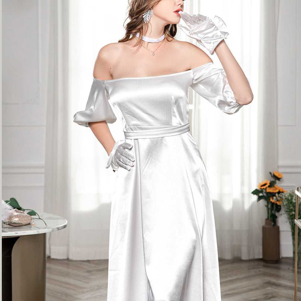 Fashion Puff Sleeve Tube Wedding Party Off Shoulder Dress Sai Feel