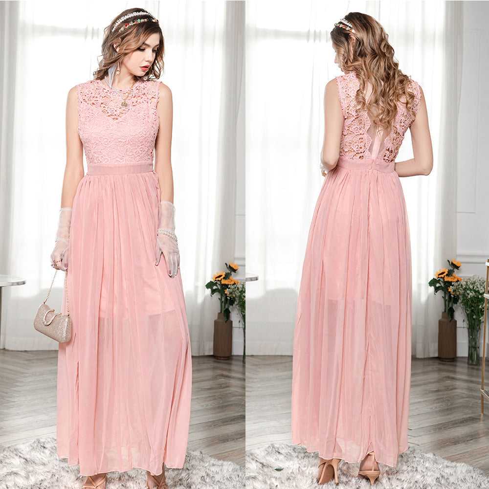 Fashion Round Collar Sexy Lace Chiffon Chiffon Party Wedding Dress Sai Feel