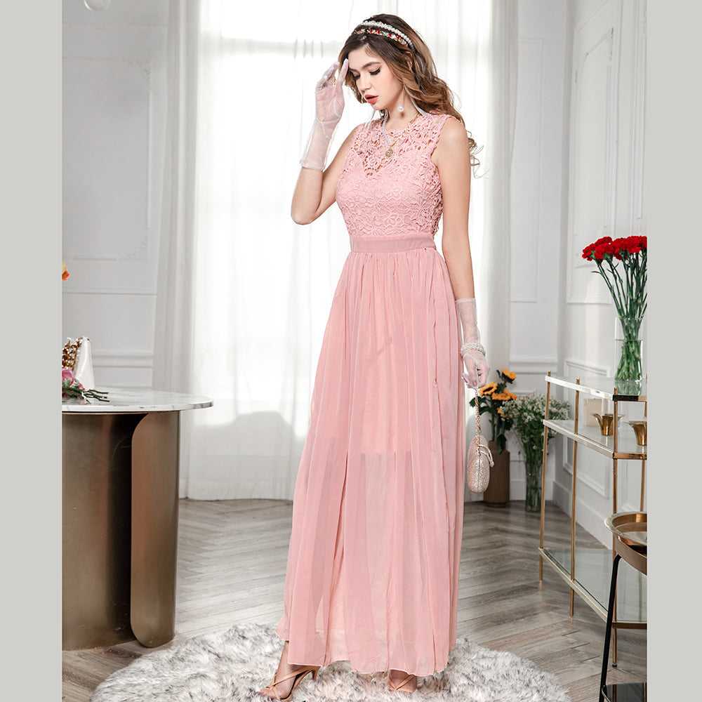 Fashion Round Collar Sexy Lace Chiffon Chiffon Party Wedding Dress Sai Feel