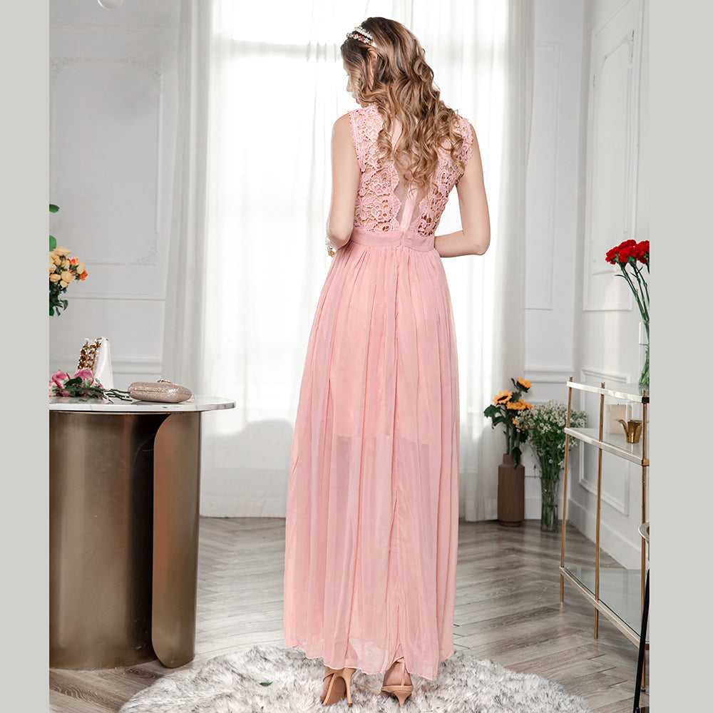 Fashion Round Collar Sexy Lace Chiffon Chiffon Party Wedding Dress Sai Feel