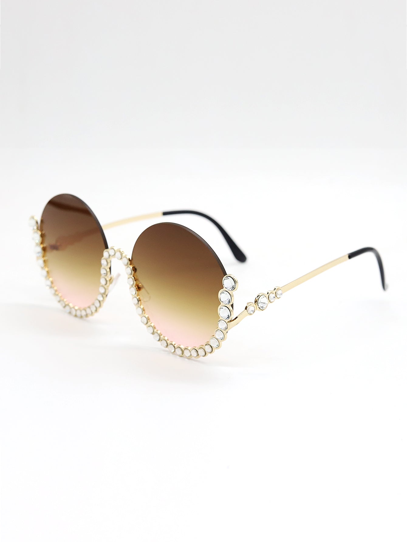 Fashion Semi Rim Bling Rhinestone UV Sunglasses Sai Feel