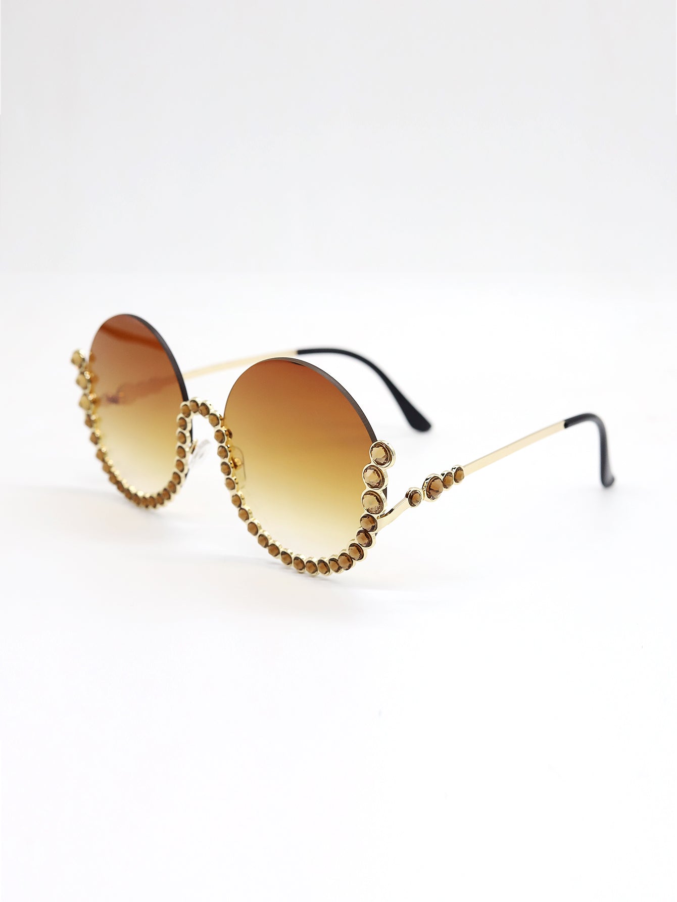 Fashion Semi Rim Bling Rhinestone UV Sunglasses Sai Feel