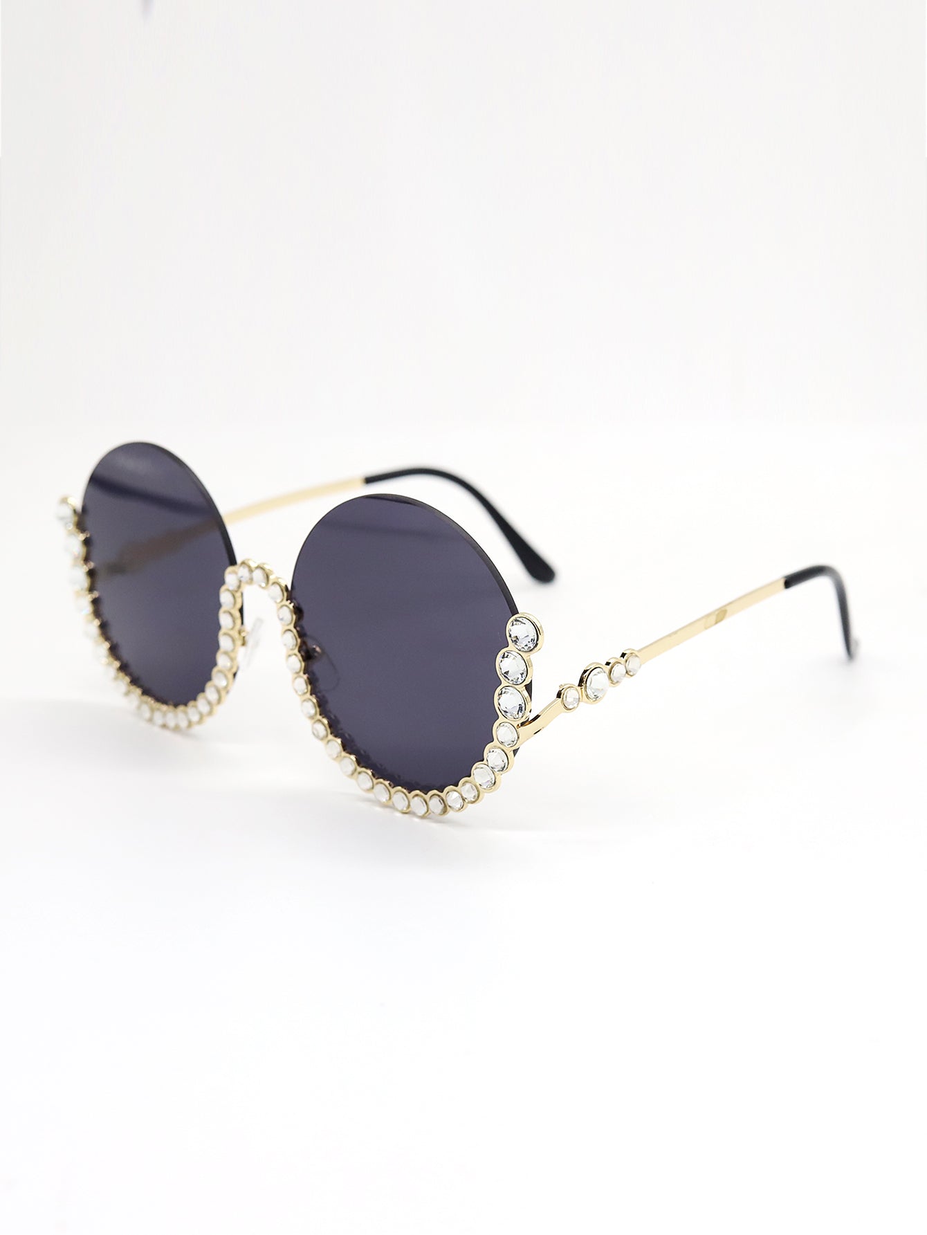 Fashion Semi Rim Bling Rhinestone UV Sunglasses Sai Feel