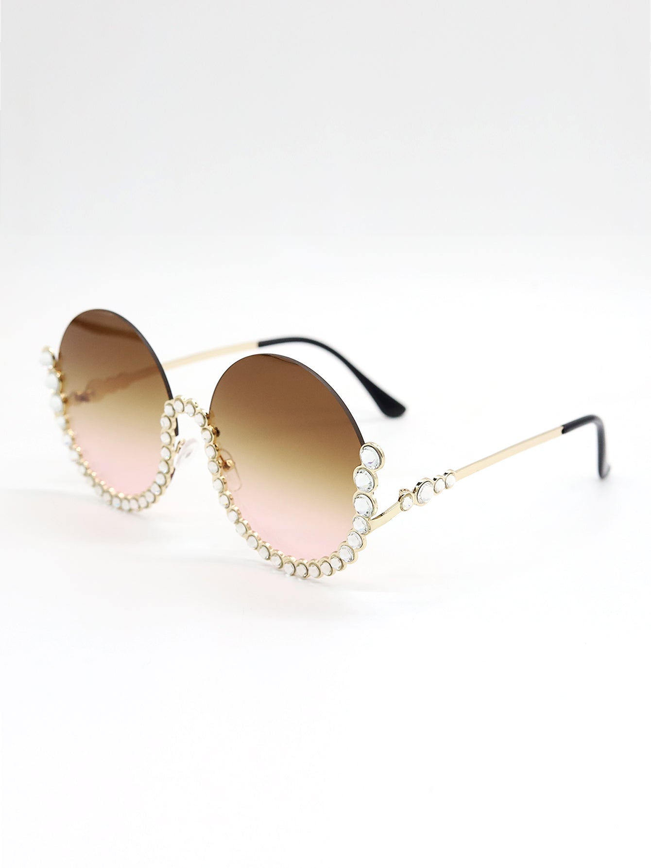 Fashion Semi Rim Bling Rhinestone UV Sunglasses Sai Feel
