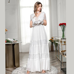 Fashion Sexy Backless Wedding White Lace Fairy Short Sleeve Dress Sai Feel