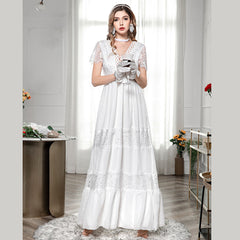 Fashion Sexy Backless Wedding White Lace Fairy Short Sleeve Dress Sai Feel