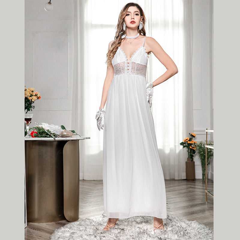 Fashion Sexy Lace Deep V Neck Backless Chiffon Wedding Party Dress Sai Feel