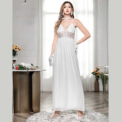 Fashion Sexy Lace Deep V Neck Backless Chiffon Wedding Party Dress Sai Feel