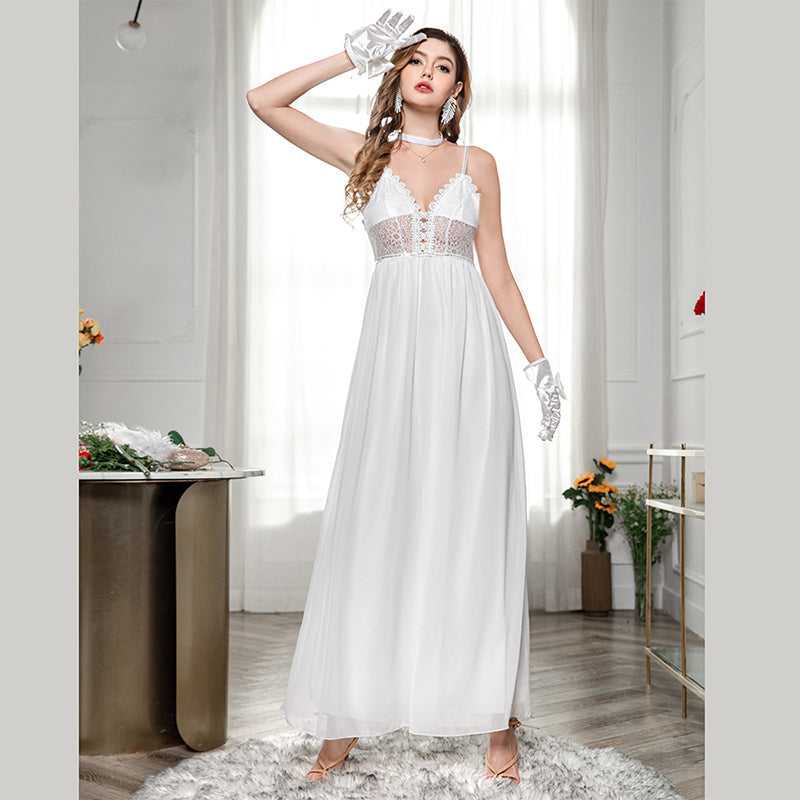 Fashion Sexy Lace Deep V Neck Backless Chiffon Wedding Party Dress Sai Feel