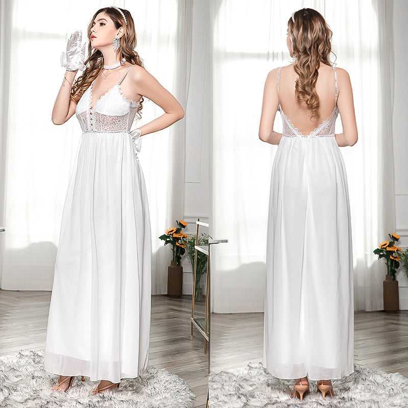 Fashion Sexy Lace Deep V Neck Backless Chiffon Wedding Party Dress Sai Feel