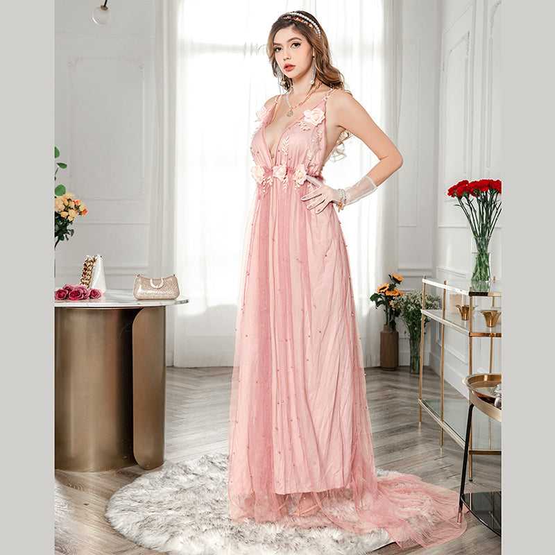 Fashion Sexy Party Evening Cami Backless Wedding Flower Mesh Dress Sai Feel