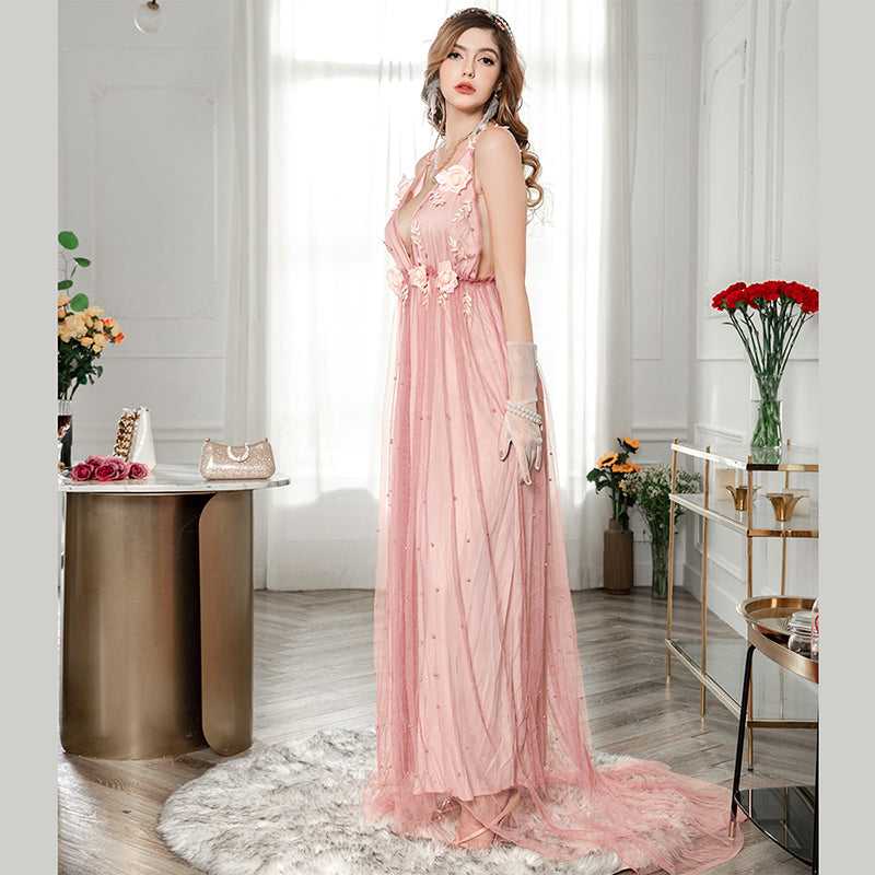 Fashion Sexy Party Evening Cami Backless Wedding Flower Mesh Dress Sai Feel