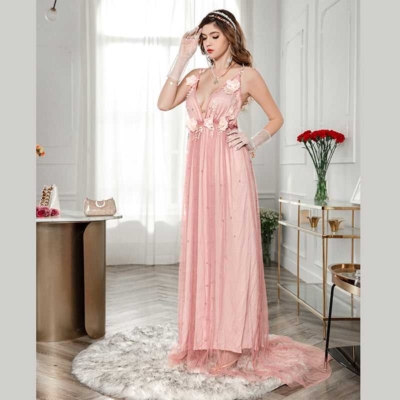 Fashion Sexy Party Evening Cami Backless Wedding Flower Mesh Dress Sai Feel