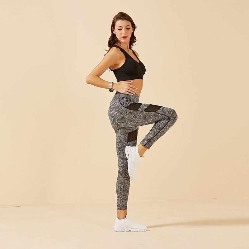 Fashion Slim High Waist Mesh Splice Tight Leggings Sport Yoga Running Pants Gym Clothes Sai Feel