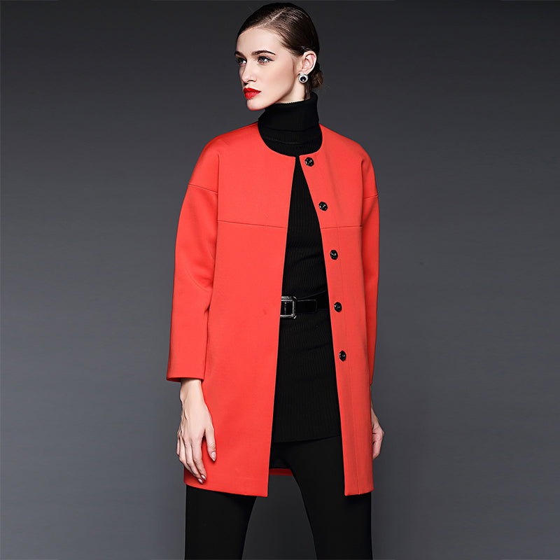Fashion Suit Jacket long Sleeve Women's Loose Windbreaker Outerwear round neck coat Sai Feel