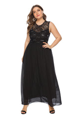 Fashion Summer new plus size large size women's sleeveless sequin lace chiffon stitching dress Sai Feel