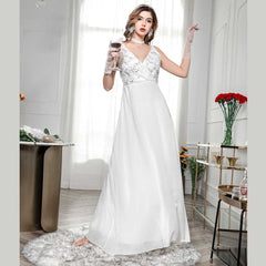 Fashion Women Lace Flower Embroideried Sleeveless Chiffon Wedding Party Dress Sai Feel
