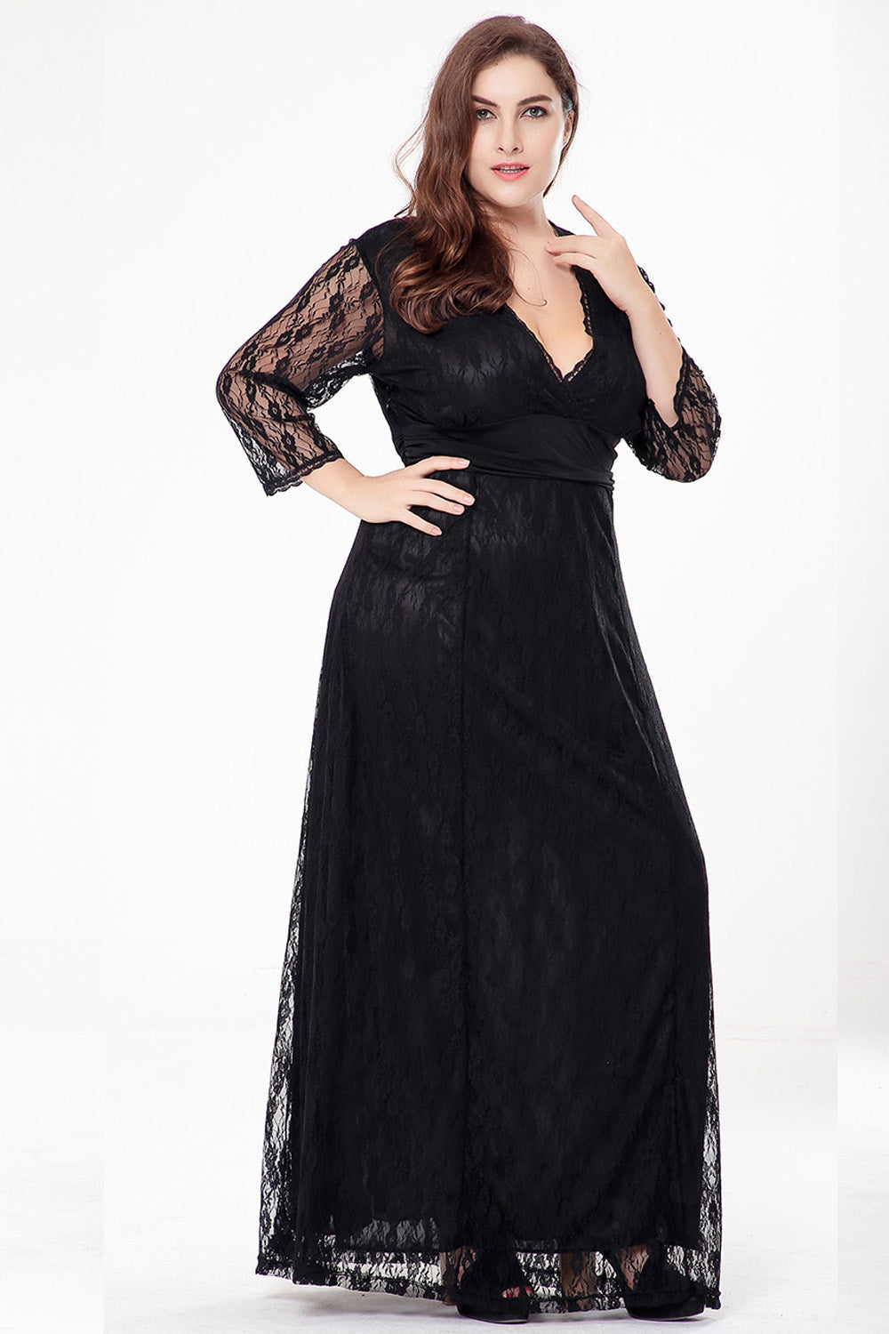 Fashion Women Mother of The Bride Dress with 3/4Sleeves Dress Lace Formal Evening Gowns for Wedding Party Sai Feel