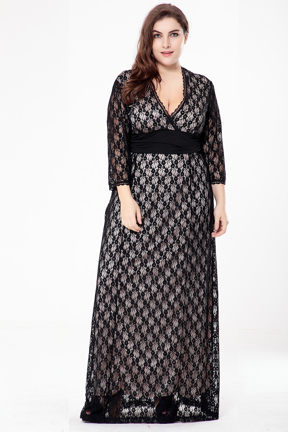 Fashion Women Mother of The Bride Dress with 3/4Sleeves Dress Lace Formal Evening Gowns for Wedding Party Sai Feel