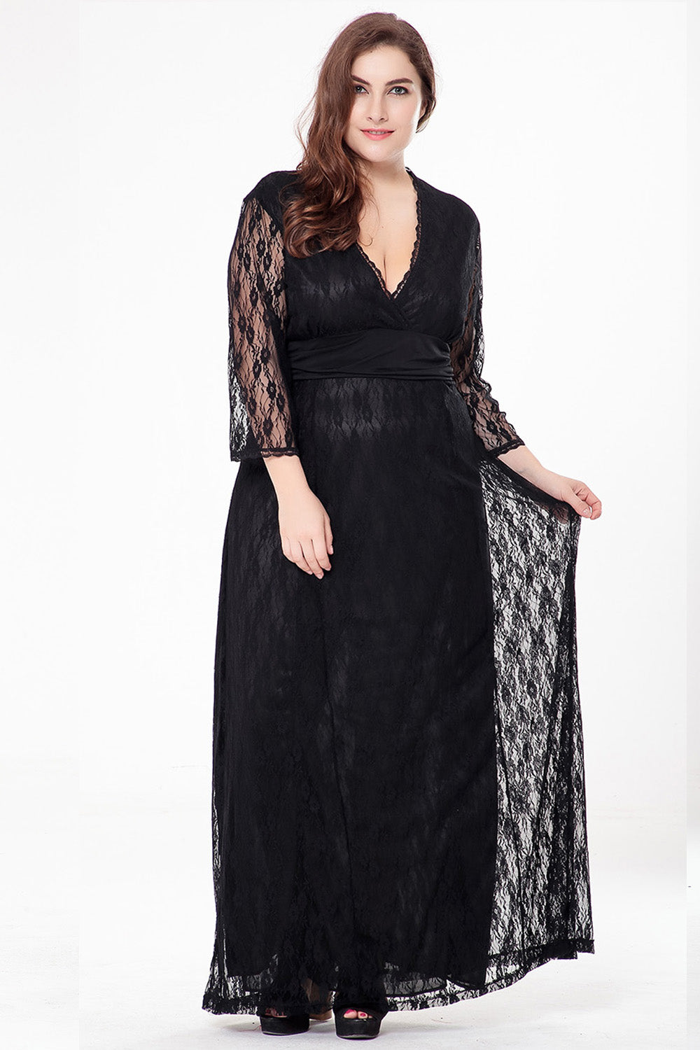Fashion Women Mother of The Bride Dress with 3/4Sleeves Dress Lace Formal Evening Gowns for Wedding Party Sai Feel