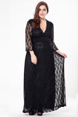 Fashion Women Mother of The Bride Dress with 3/4Sleeves Dress Lace Formal Evening Gowns for Wedding Party Sai Feel