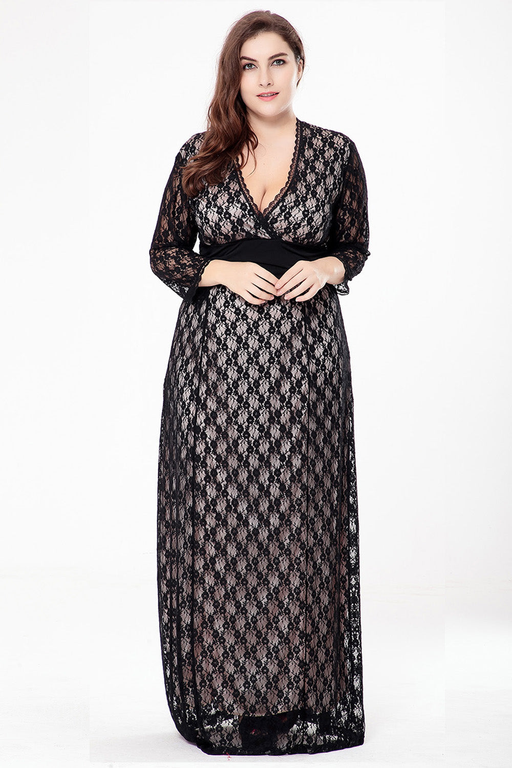 Fashion Women Mother of The Bride Dress with 3/4Sleeves Dress Lace Formal Evening Gowns for Wedding Party Sai Feel