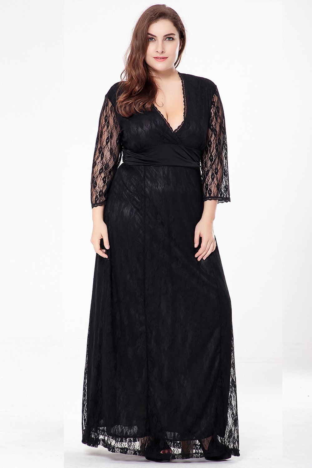 Fashion Women Mother of The Bride Dress with 3/4Sleeves Dress Lace Formal Evening Gowns for Wedding Party Sai Feel