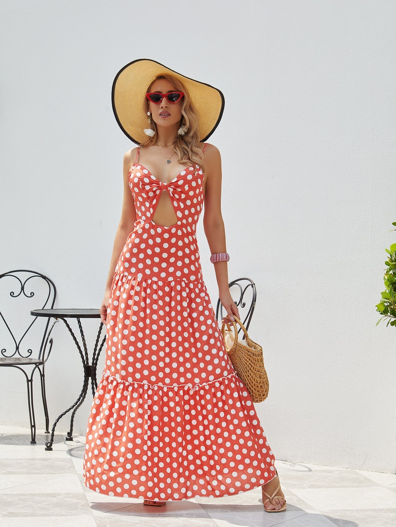 Fashion Women New V-neck Sleeveless Polka Dot Backless Beach Dress Sai Feel