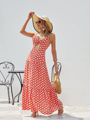 Fashion Women New V-neck Sleeveless Polka Dot Backless Beach Dress Sai Feel