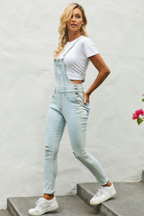 Fashion Women Wash Knee Slit Denim Overalls Jumpsuit Sai Feel